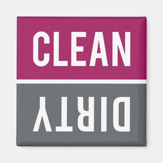 Clean Dirty Raspberry and Gray Dishwasher Magnet (Front)