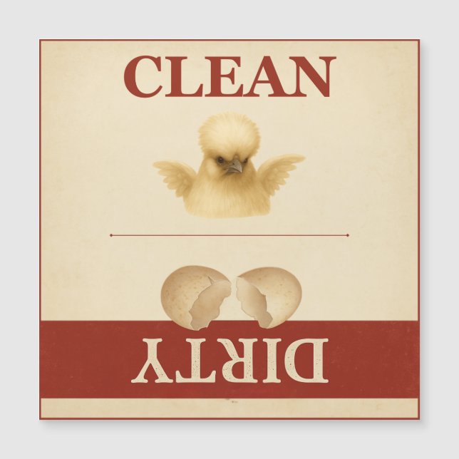 Clean Dirty Silkie Chicken Dishwasher Magnet Card (Front)