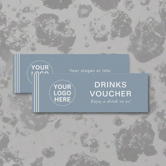 Clean Dusty Blue Drink Voucher Business Logo Mini Business Card (Creator Uploaded)