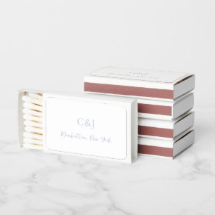 Clean Dusty Blue Elegant Wedding Matchboxes