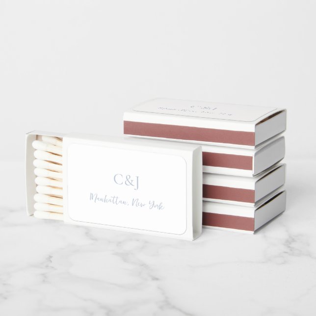 Clean Dusty Blue Elegant Wedding Matchboxes (Stacked)