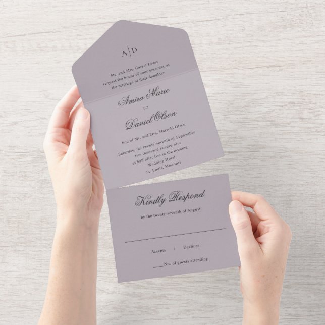 Clean Dusty Lilac Classic Wedding All In One Invitation (Tearaway)