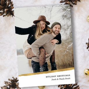 Clean Elegant Gold Brushstroke Photo Tri-Fold Card