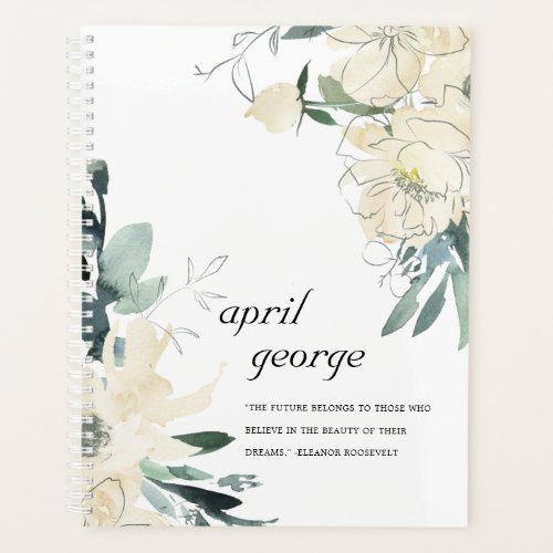 CLEAN ELEGANT IVORY WHITE GREEN FLORAL WATECOLOR PLANNER