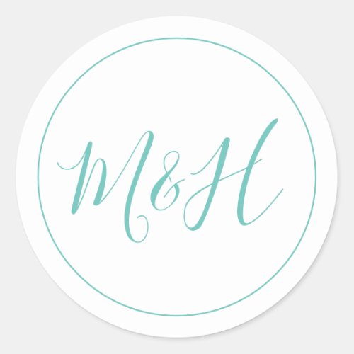 Clean Elegant Monogram Teal Wedding Classic Round Sticker