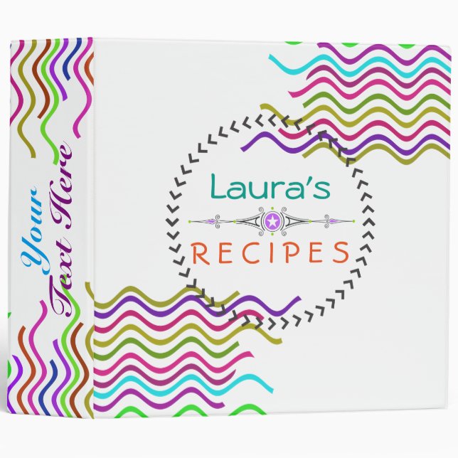 Clean Elegant Swirl Curves Confetti Recipe Binder (Front/Spine)