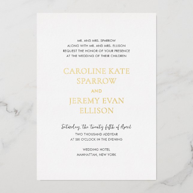 Clean Elegant Wedding Foil Invitation (Front)