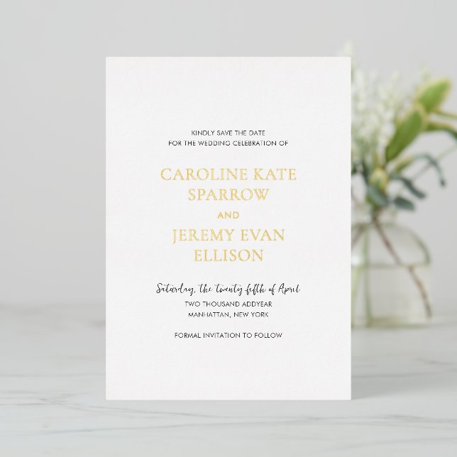 Clean Elegant Wedding Save the Date Foil Invitation (Standing Front)