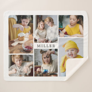 Clean Elegant White Family 6 Photo Collage Sherpa Blanket