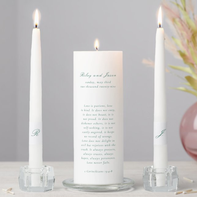 Clean Emerald Green Elegant Wedding Unity Candle Set (In Situ)