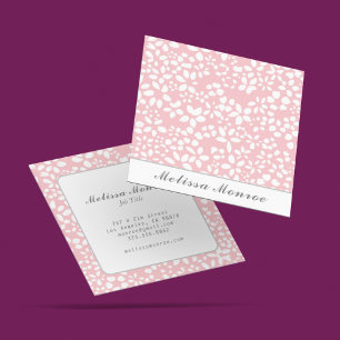 Clean Feminine Cute Blush Pink Flowers Script Square Business Card