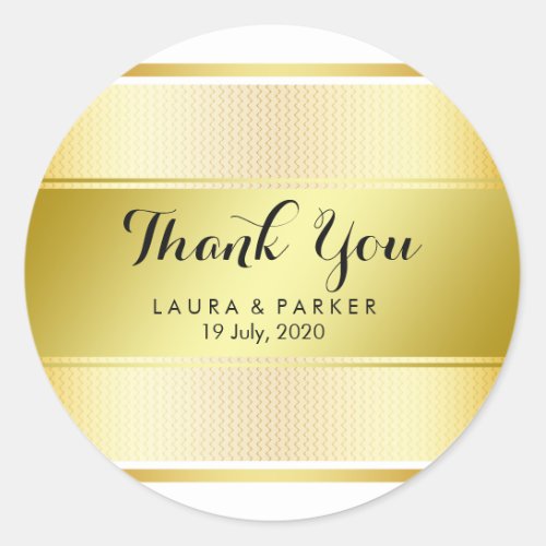 Clean Gold Fpil Striped Thank You Wedding Classic Round Sticker