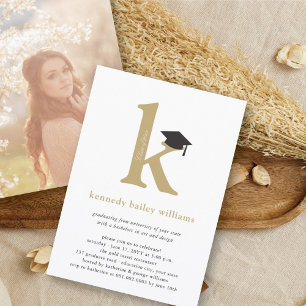 Clean Gold Typography Initial 'K' Senior Graduate Invitation