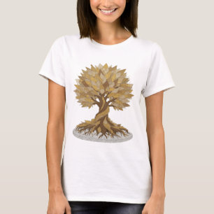 Clean Gray GOLDEN TREE OF LIFE Graphic Design T-Shirt