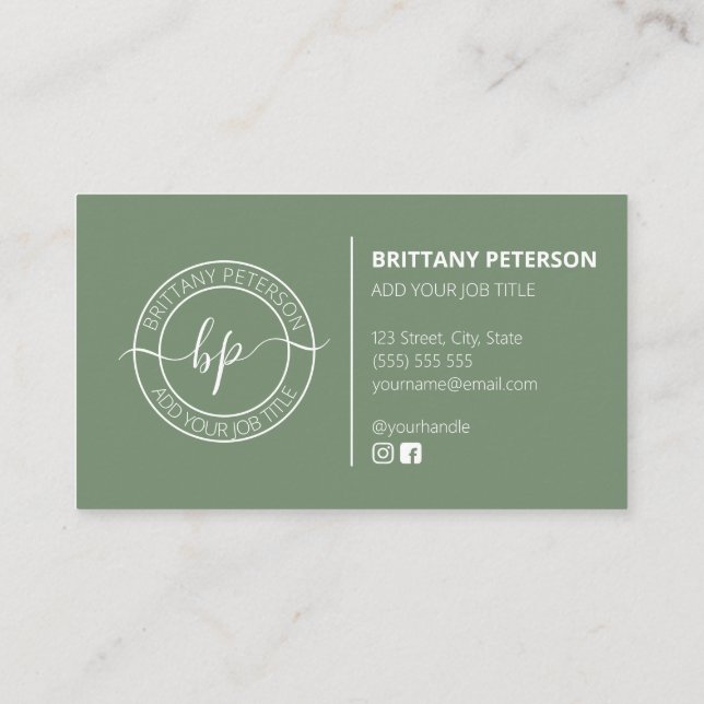 Clean Gray Green Trendy Modern Professional Business Card (Back)