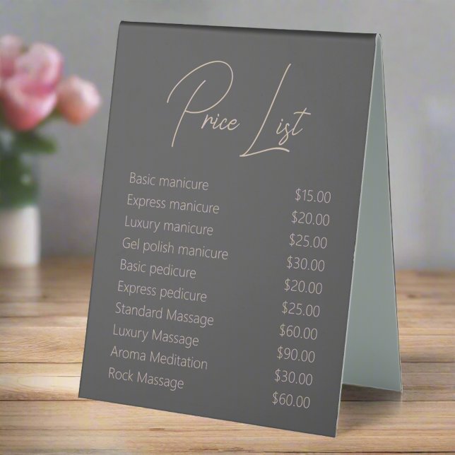 Clean Gray & Pink Typography Nail Spa Service  Table Tent (Creator Uploaded)