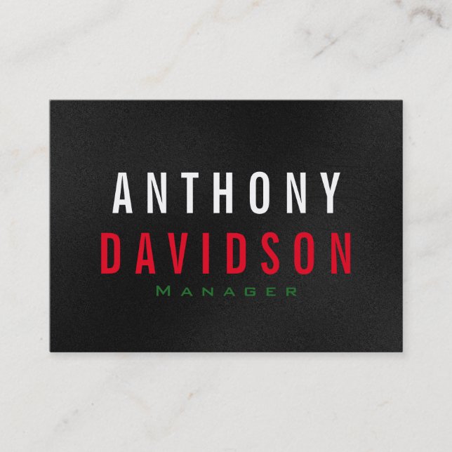 Clean Gray Red Green White Bold Text Business Card (Front)