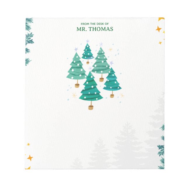 Clean Green Christmas Trees Notepad (Front)