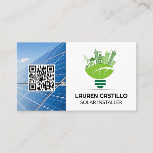 Clean Green Energy Logo  Solar Panels  QR Business Card