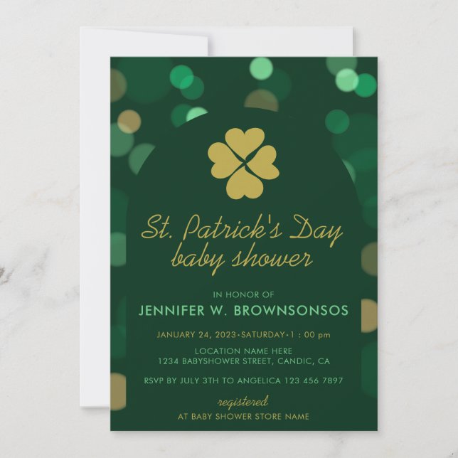 Clean Green Simple Bokeh St Patricks Day Invitation (Front)