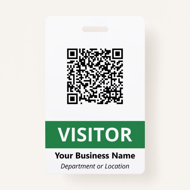 Clean Green White Visitor Your QR Code Badge (Front)
