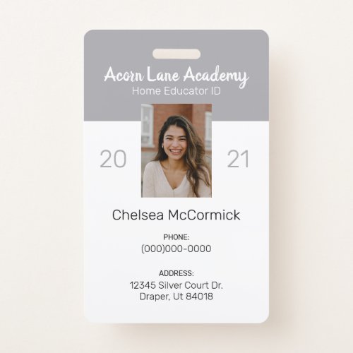 Clean Grey Homeschool Educator ID Badge