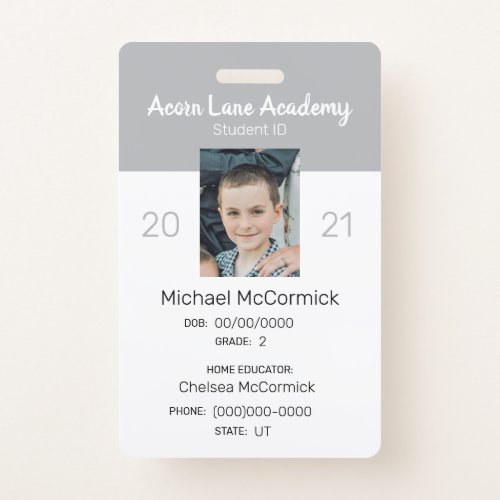 Clean Grey Homeschool Student ID Badge