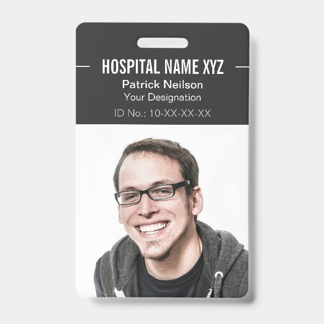 Clean Grey Professional Employee Photo ID Badge (Front)