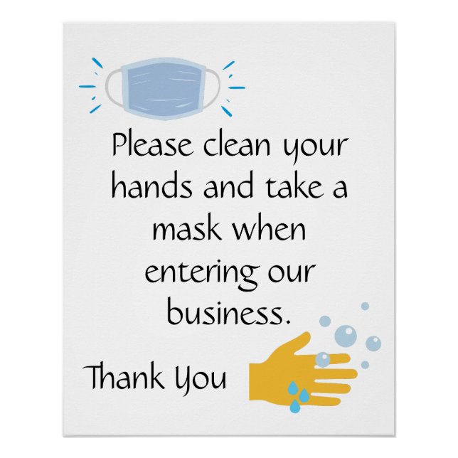 Clean hands and take a mask poster (Front)