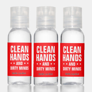 Clean hands dirty minds bachelorette funny red hand sanitizer