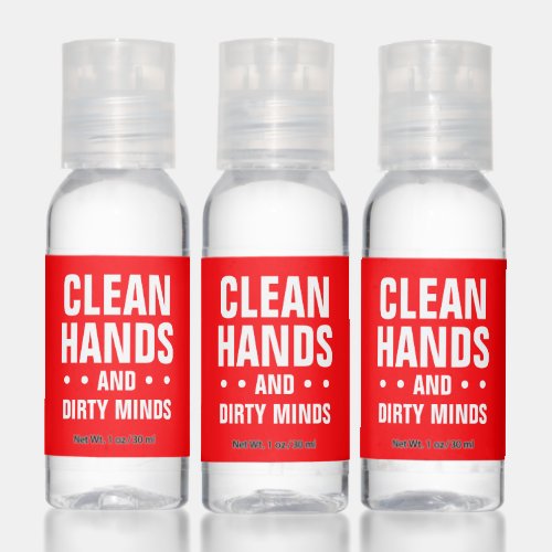Clean hands dirty minds bachelorette funny red hand sanitizer
