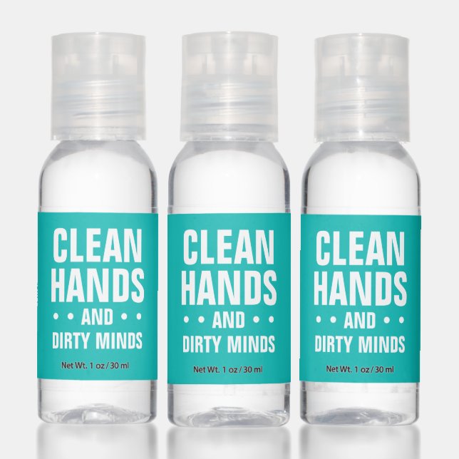 Clean hands dirty minds bachelorette funny teal hand sanitizer (Set)