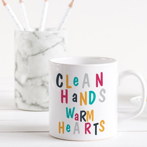 Clean Hands Warm Hearts Colorful Personalized Coffee Mug