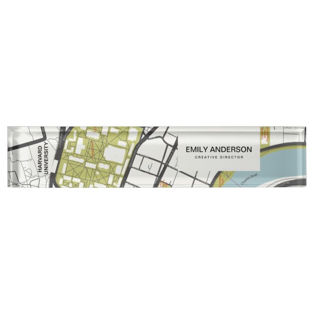 CLEAN HARVARD UNIVERSITY MASSACHUSETTS OUTLINE MAP DESK NAME PLATE (Front)