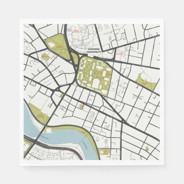 CLEAN HARVARD UNIVERSITY MASSACHUSETTS OUTLINE MAP NAPKINS (Front)