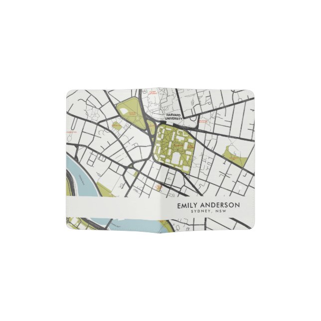 CLEAN HARVARD UNIVERSITY MASSACHUSETTS OUTLINE MAP PASSPORT HOLDER (Opened)