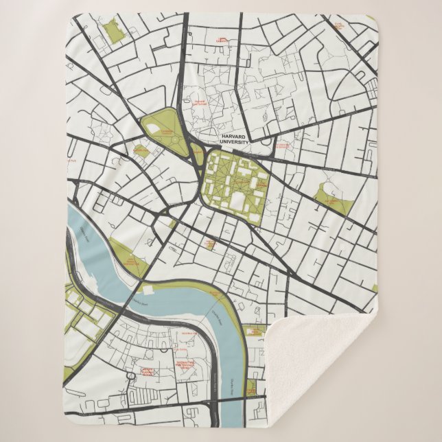 CLEAN HARVARD UNIVERSITY MASSACHUSETTS OUTLINE MAP SHERPA BLANKET (Front)