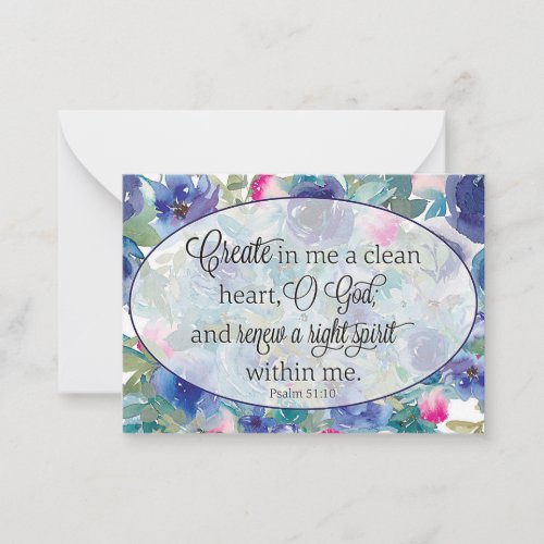 Clean heart blue and pink floral note card