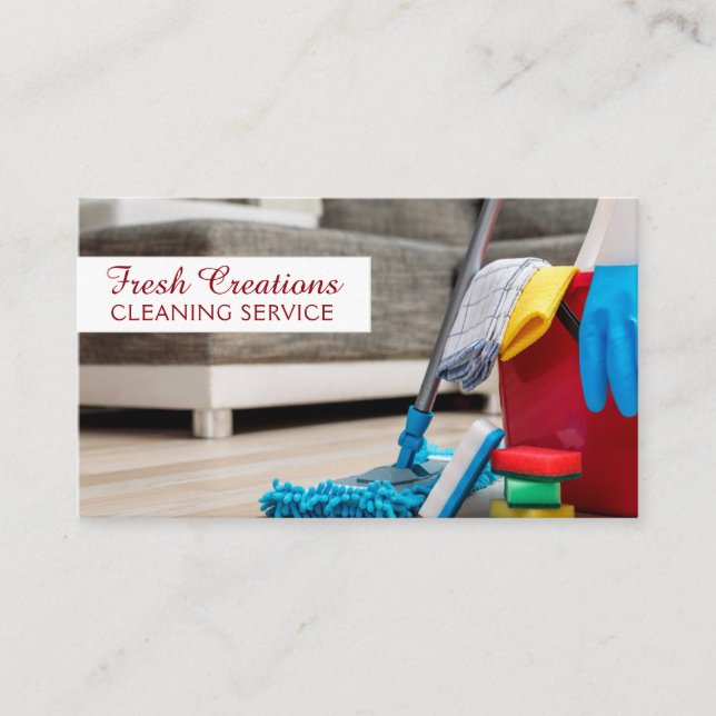 Clean Housecleaning Service Cleaning Supplies Business Card (Front)