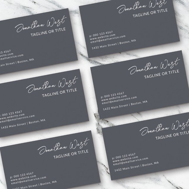 Clean Iron Gray Name In Signature Script One Sided Business Card (Creator Uploaded)
