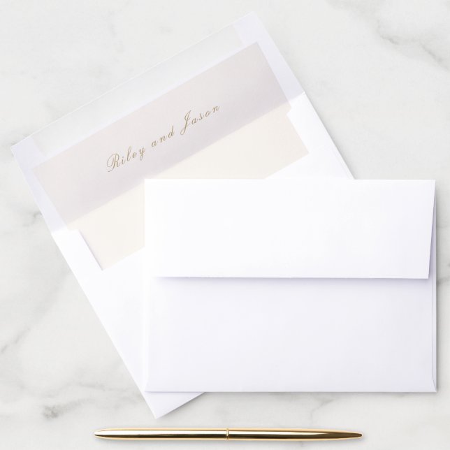 Clean Ivory and Gold Elegant Wedding Envelope Liner (Desk)
