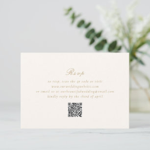 Clean Ivory and Gold QR Code Elegant Wedding RSVP Card