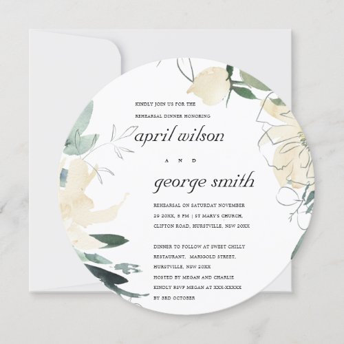 CLEAN IVORY GREEN FLORAL REHEARSAL DINNER INVITE