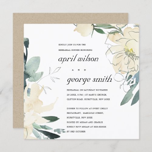 CLEAN IVORY GREEN FLORAL REHEARSAL DINNER INVITE