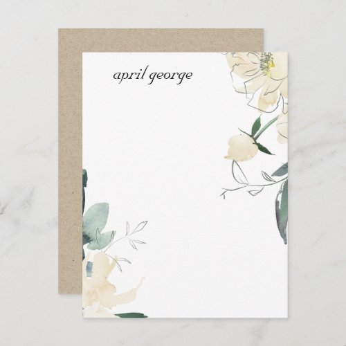 CLEAN IVORY GREEN WATERCOLOR FLORAL PERSONALISED NOTE CARD