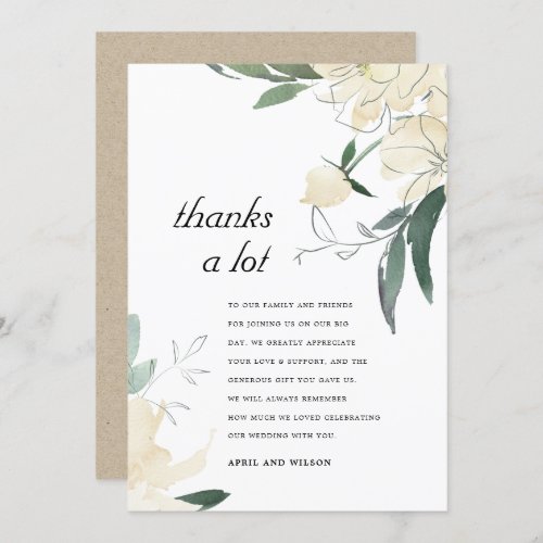 CLEAN IVORY GREEN WATERCOLOR FLORAL WEDDING THANK THANK YOU CARD