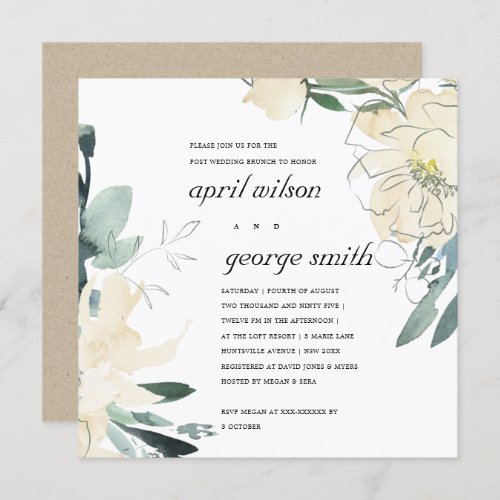 CLEAN IVORY WHITE FLORA POST WEDDING BRUNCH INVITE