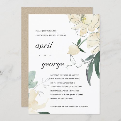 CLEAN IVORY WHITE FLORAL POST WEDDING BRUNH INVITE