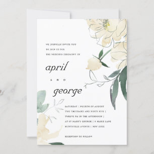 CLEAN IVORY WHITE WATERCOLOR FLORAL WEDDING INVITE