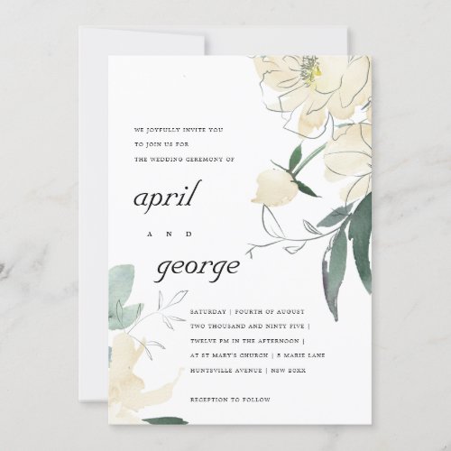 CLEAN IVORY WHITE WATERCOLOR FLORAL WEDDING INVITE